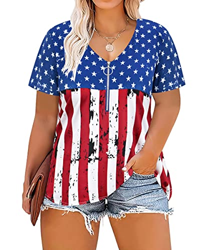 Image of TIYOMI Plus Size Tops for Women V Neck Tshirts Basic Tunic Casual Hawaii Floral Tie Dye Camo Summer Short Sleeve Tee XL-5XL