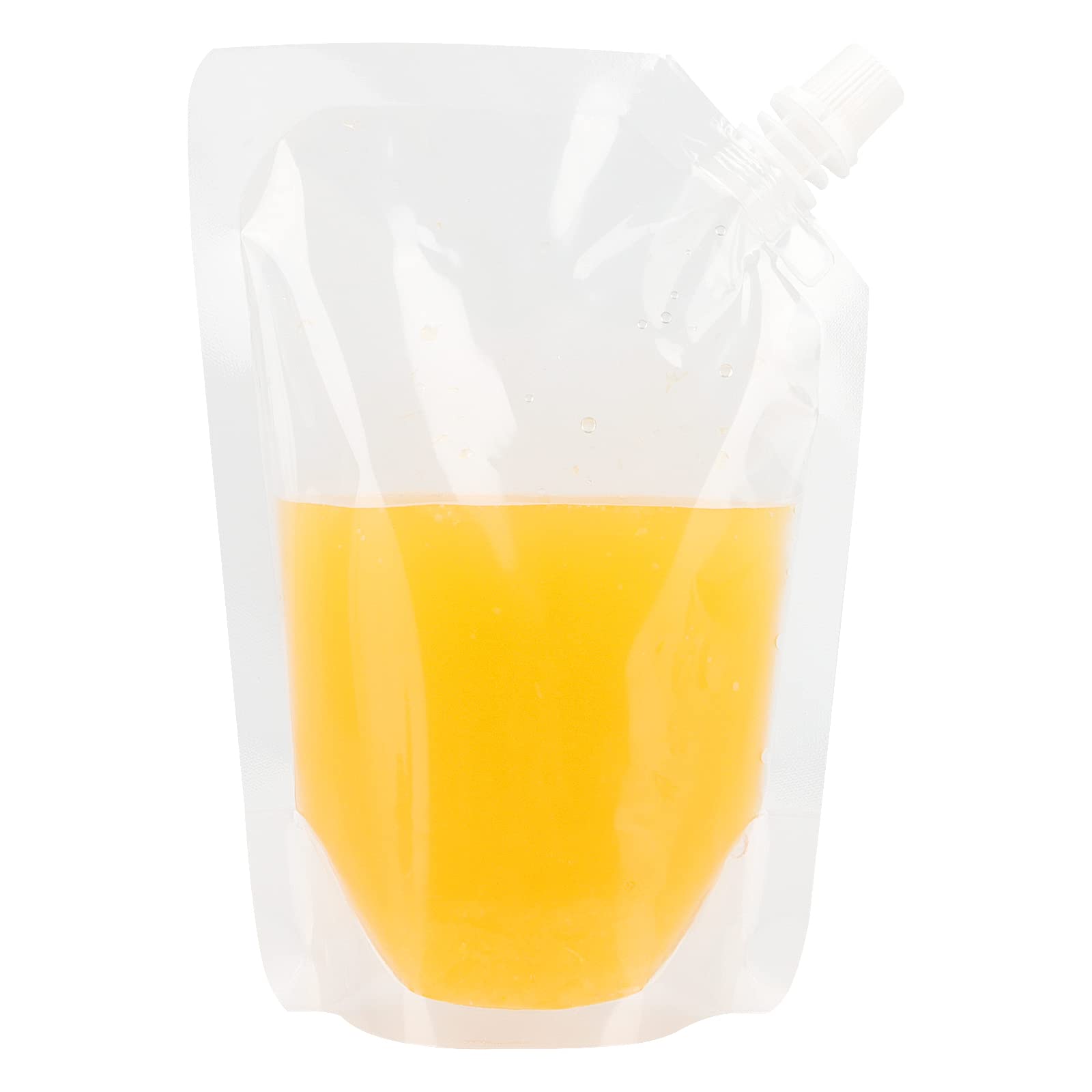 HAKZEON 50 bolsas de bebidas de 350 ml para festivales, bolsa de licor reutilizable transparente, frasco de bebidas con boquilla y embudo, bolsa de pie de mano para viajes bebidas a prueba de fugas