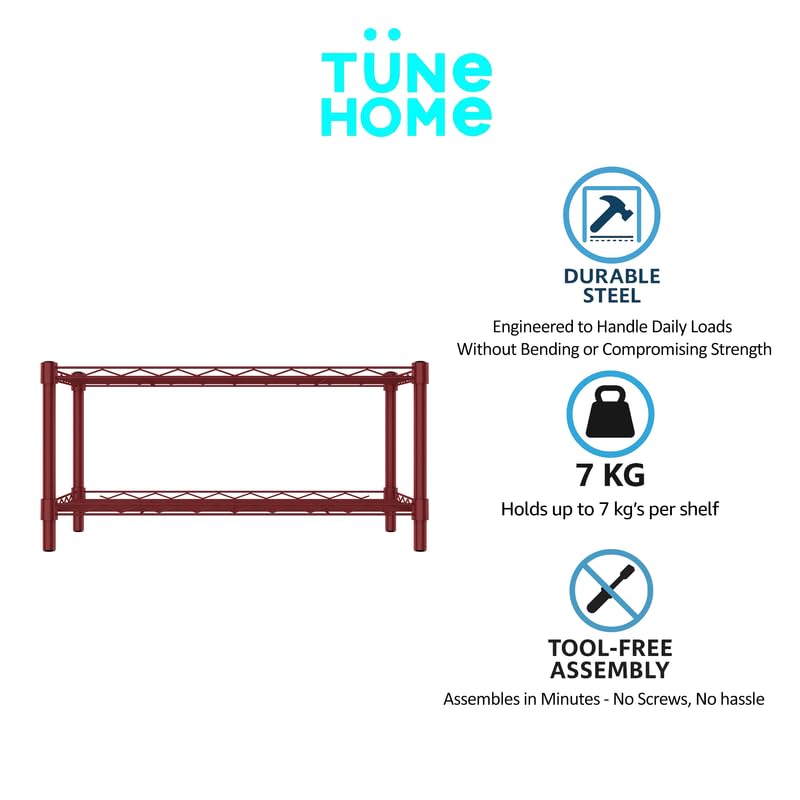 Image of 2-Shelves CounterTop Heavy Duty Steel Storage Rack | Multipurpose Shelving Unit for Kitchen, Home & Utility