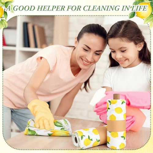 Image of Redbaker 30 Pcs Reusable Paper Towels Rolls Towels Bulk Kitchen Washable Paperless Cloth Cotton Hand Napkins with Cardboard Reusable Napkins for Kitchen Bathroom (Lemon Style)