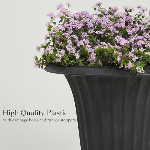 Worth-Garden-2-Pack-30-Tall-Large-Urn-Planter-Round-Classic-Plastic-Flower-Pots-Black-Traditional-Imitation-Stone-Plant-Pot-with-Drain-Hole-Indoor-Outdoor-Front-Porch-Patio-Deck-Decoration-Pot Worth Garden 2 Pack 30 Tall Large Urn Planter Round Classic Plastic Flower Pots Black Traditional Imitation Stone Plant Pot with Drain Hole Indoor Outdoor Front Porch Patio Deck Decoration Pot