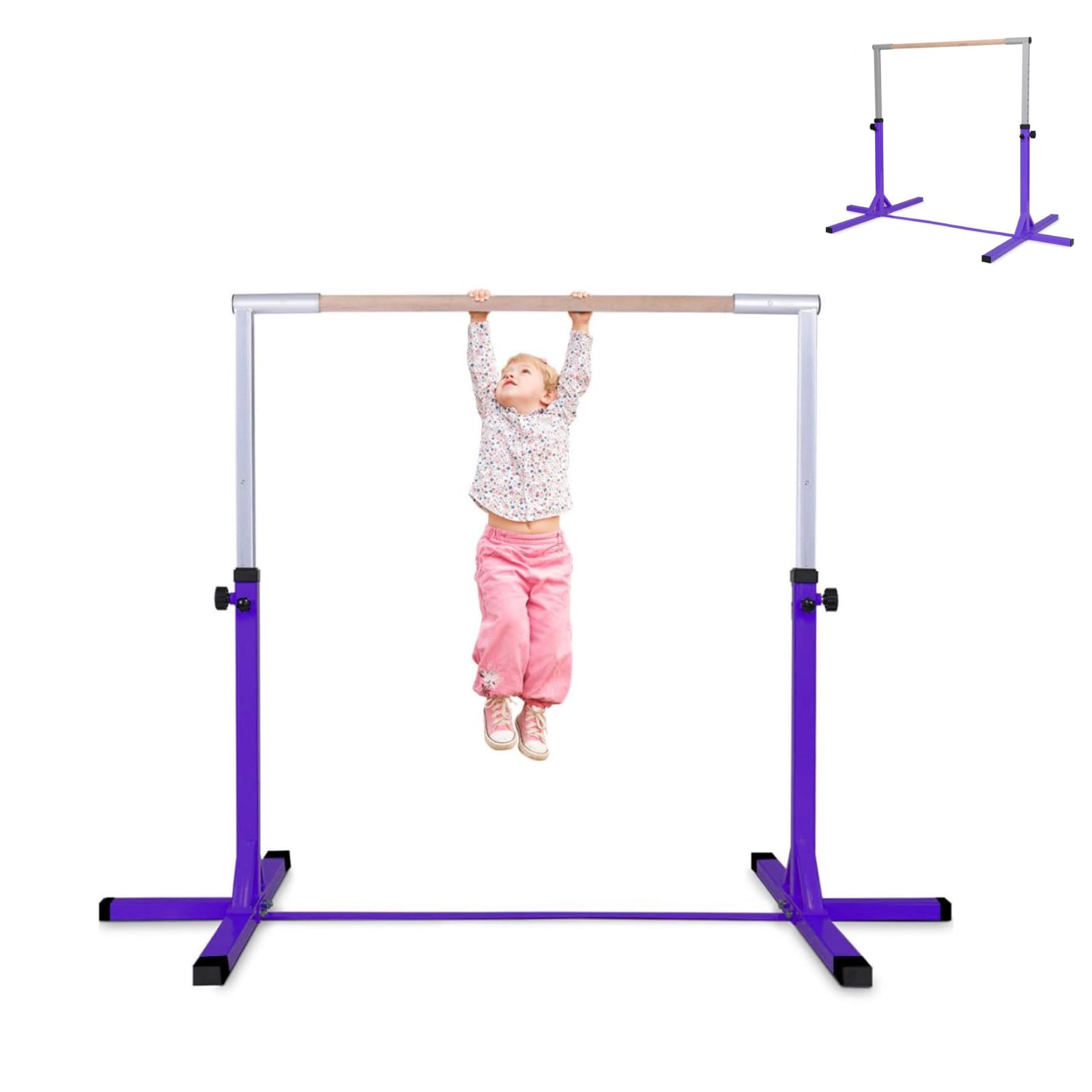 SPOTRAVEL Gymnastics Bar, Height Adjustable Home Gymnastics Equipment for Kids, Horizontal Training Kip Bars for Home Gym (Purple, 90-150 cm)