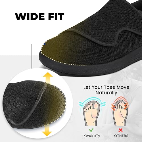 Women's Orthopedic Diabetic Walking Shoes – Wide Fit Sneakers with Air Cushion & Adjustable Straps for Swollen Feet Black2