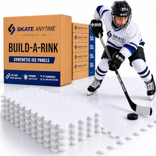Skate Anytime Build-A-Rink Synthetic Ice Panels Expandable Skateable Ice Tiles for Hockey Training Garage Basement Driveway & Backyard Rinks (Glacier White 1 Box 18 Sq Ft)