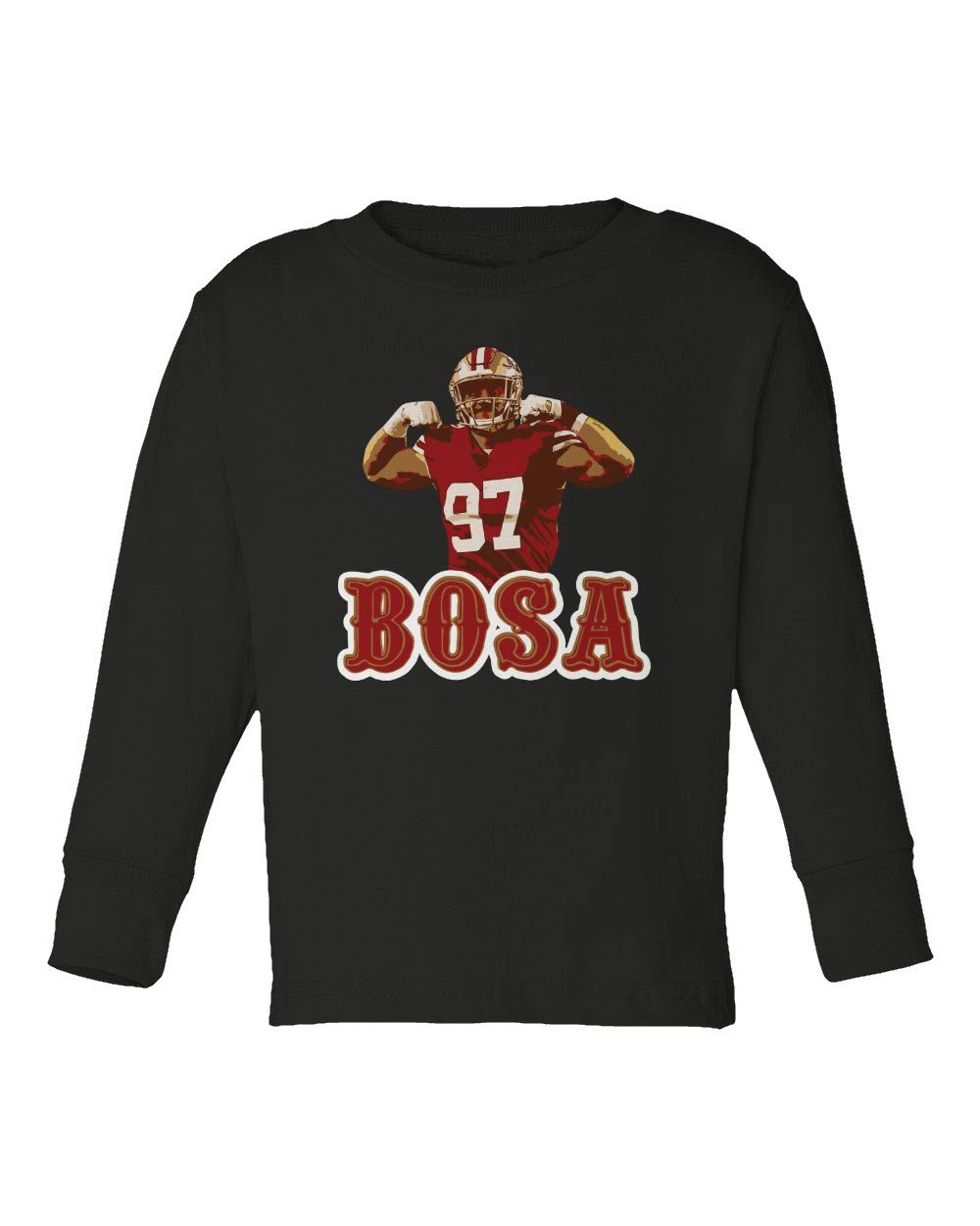 Baku Apparel San Francisco Fans Nick Bosa Bosa PIC Little Kids Girls Boys Long Sleeve Toddler T-Shirt (Black, 2T)