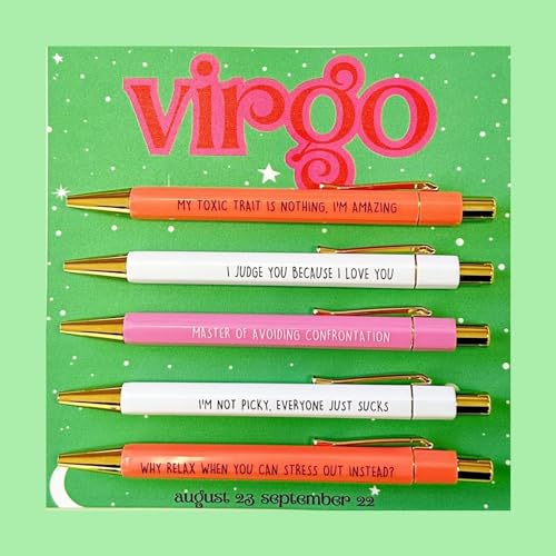 5pcs Funny Virgo Pens - 12 Constellation Birthday Gift Office School Writing Pens for Friends and Colleague Smooth Writing Quick Drying Black Ink (Virgo)