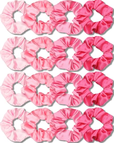 IVARYSS Satin Scrunchies for Girls Soft Than Silk for Hair Fashion Ties and Bands for Thin | Thick Hair Styling 16 Pack (Multi-Pink)