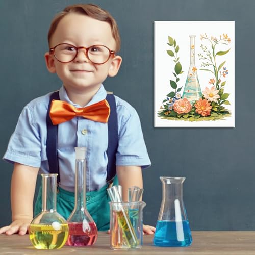 Image of CHDITB Botanical Science Canvas Wall Art, Watercolor Floral Laboratory Prints, Chemistry Wall Decor, Boho Wildflower Lab Poster, Nature Aesthetic Artwork For Classroom School Office Decor 12 inchX16 inchX6