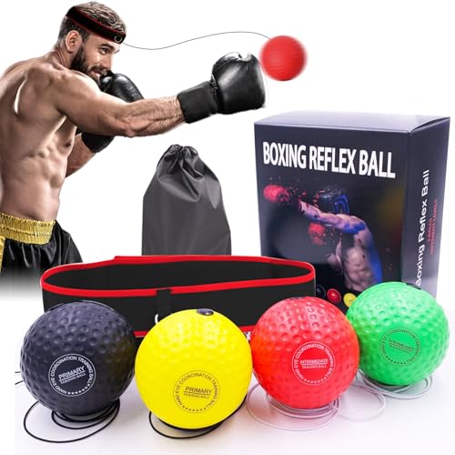 Boxing Reflex Ball Set with 4 Training Balls, 2 Adjustable Headbands, Speed Training Equipment for...