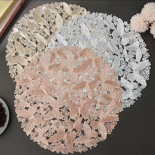 Image of HomeCloud PVC Material Round Shape Table Mat, Dining Table Mat,Table Placemats, Round Mats,Best for Bed-Side Table /Center Table, Dining Table /Shelves (Butterfly Rosegold, Set of 6)
