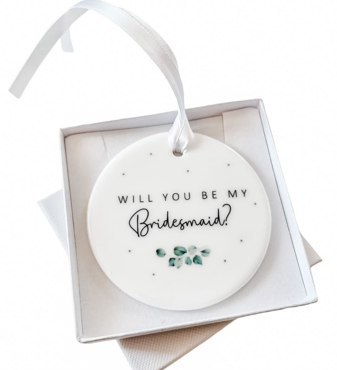 Maisie Moo Gifts Limited Bridesmaid In Gift Box Wedding Party Proposal Hanging Ornament Ceramic Sign Will You Be My Bridesmaid Maid Of Honour Matron Of Honour - Sage Green Eucalyptus Theme (Bridesmaid In Gift Box)