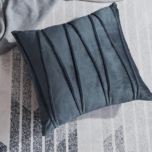 Image of Khooti Velvet Striped Cushion Cover Pack of 1-24x24 Inches / 60.96x60.96 Cm | Dark Grey | Soft Pillow Covers Cushion Case for Sofa Bedroom Livingroom Chair Car, Cushion Cover with Zig Zag Pattern