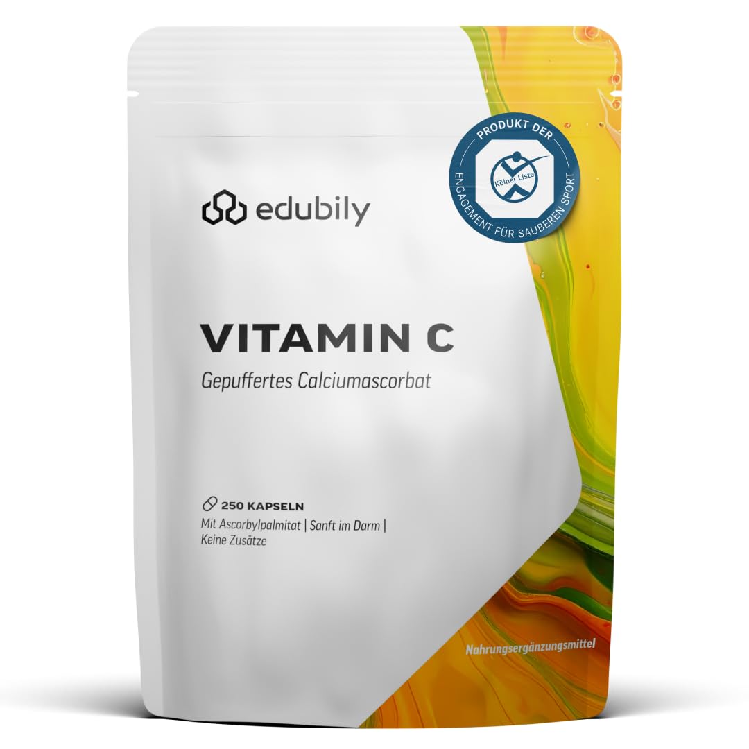 edubily® Vitamin C Kapseln 500 mg - Vitamin C Komplex aus gepuffertem Vit. C als Calciumascorbat und fettlöslichem Vit. C als Ascorbylpalminat (250 Kapseln)