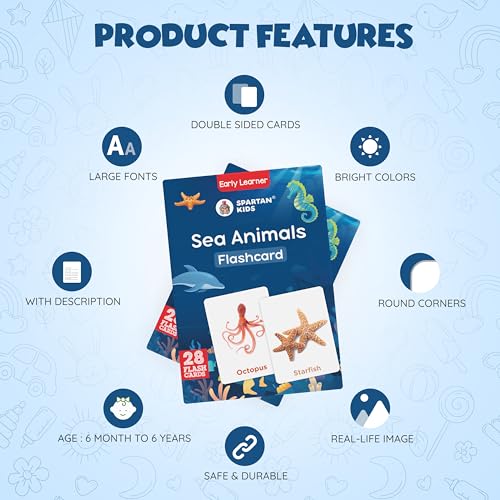 Image of SPARTAN KIDS Sea Animals Flash Cards for Kids Cognitive Skills | 27 Early Learning Flash Cards Easy & Fun Way of Learning 1 Year to 6 Years Babies