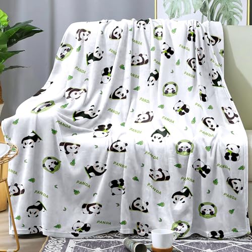 Panda Blanket Soft White Flannel Plush PandaBear Blankets Pandas Stuff Animal Theme Decor Gift for Kids Girls Women Panda Decorations Birthday Gifts (White Panda 50x60)