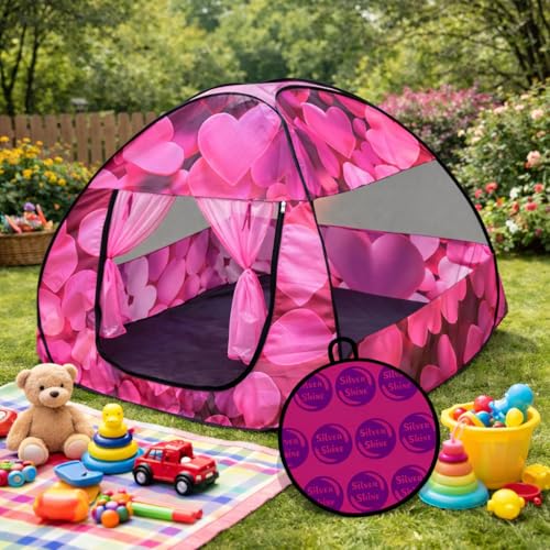 Image of Play House Foldable One Side Round Tent House for Kids Lightweight and Portable |Foldable Tent House for Kids Activity Indoor Outdoor |Play Tent House for Multi Purpose (Heart Pink)