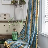 アジアン風 カーテン ボヘミアン 半遮光 タッセル付き ドレープカーテン エスニック 和風 ダイニング 寝室 リビング ブラインド 麻 速乾性 通気性 カーテン ボヘミアン風 北欧風 麻 透けない 薄手 おしゃれ 可愛い 半遮光 ドレープカーテン バルコニー リビング 1.5倍ヒダ (吊り方B,幅150*丈220CM*1枚入り)