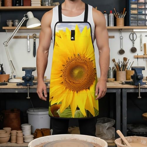 Delantal de trabajo con girasoles y 8 bolsillos ajustable miniatura 4