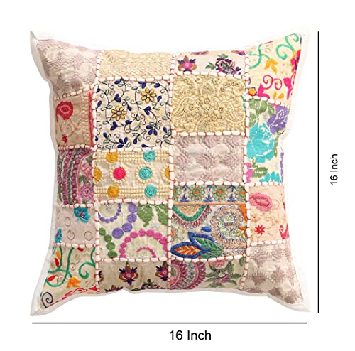 Image of Ravaiyaa - Attitude is everything Set Of 2 PC Home Sofa Decor Cotton Cushion Cover, Handmade Khambadiya Patchwork Pillow Case, Embroidery Cushions