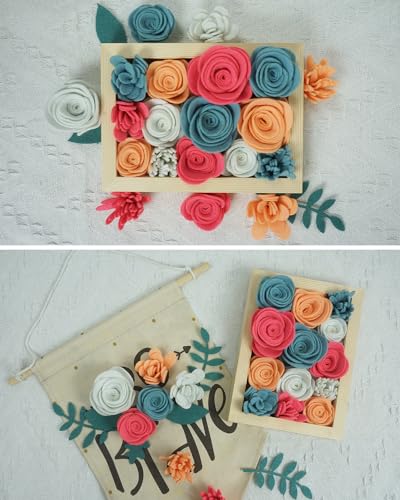 Image of BAZIMA Felt Flowers and Succulents Kit - DIY Wreaths, Vertical Garden, Baby Shower, Create Headbands - 20 Felt Flowers and 17 Leaves