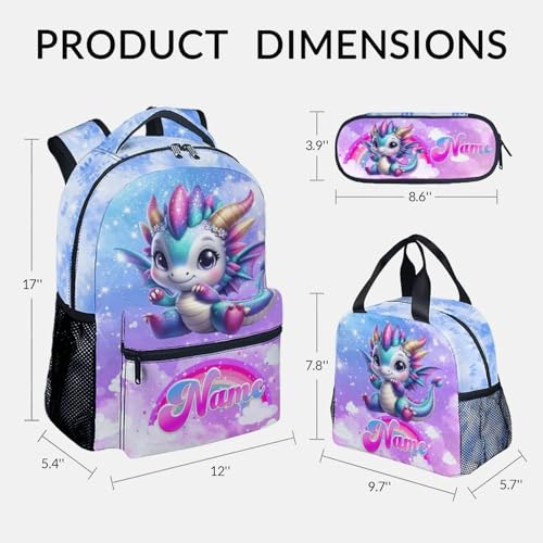 Girls Backpack with Lunch Box - Personalized School Bookbag with Name - Dragon Backpack for Girls - Back to School Gifts for Kids Child - 17 Inch Toddler Back Pack Combo4