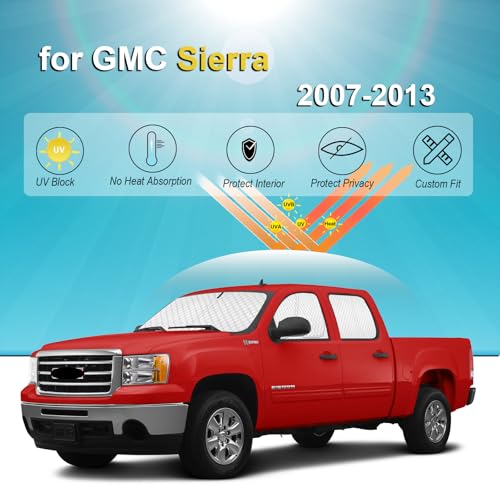 Image of KMF Windshield Sun Shade Replacement for GMC Sierra Accessories 2007-2013, Side Window Sun Shade Cover Sun Visor Shield Cover, Rear Window Sunshade for Camping /Baby UV Block and Privacy Protect