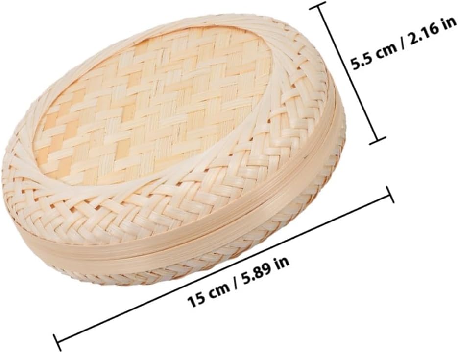 UPKOCH Small round Bamboo Basket with Lid, Mini Desktop Organizer Xmas image 2