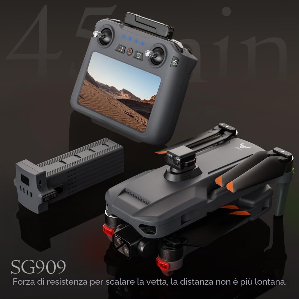 SG909 MAX Drone con fotocamera 4K professionale per adulti, distanza di volo di 6 km, evita ostacoli a 360°, cardano a 3 assi, droni GPS, 3 batterie