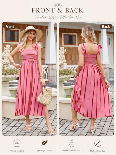Image of BROVAVE Women Summer Floral Dress: Casual Square Neck Flowy Boho Beach Midi Sundress Sleeveless Tie Shoulder Vacation Daily