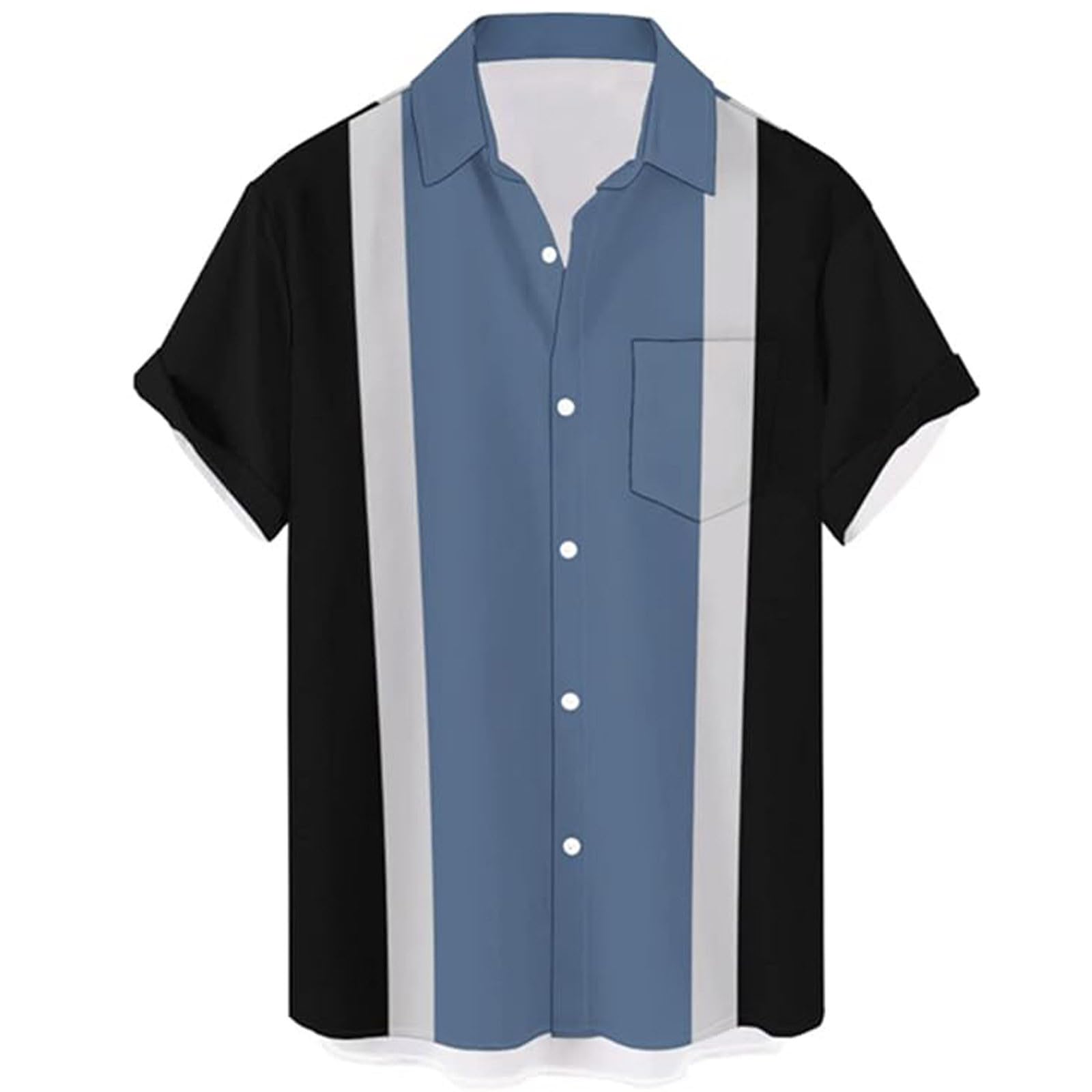 Generisch Camisa con cremallera para hombre vintage camisa de bolos de manga corta con botones para la playa Camisas informales para hombre Leñador