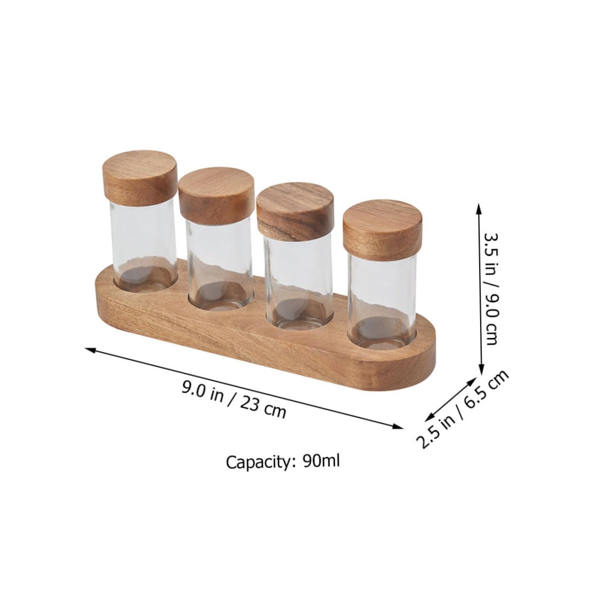 Gatuida Set Barattoli di Spezie in Vetro Trasparente 90ml con Coperchio in Legno di Acacia, Porta Condimenti Salvaspazio con Vassoio, Contenitori per Sale e Zucchero per Cucina Domestica
