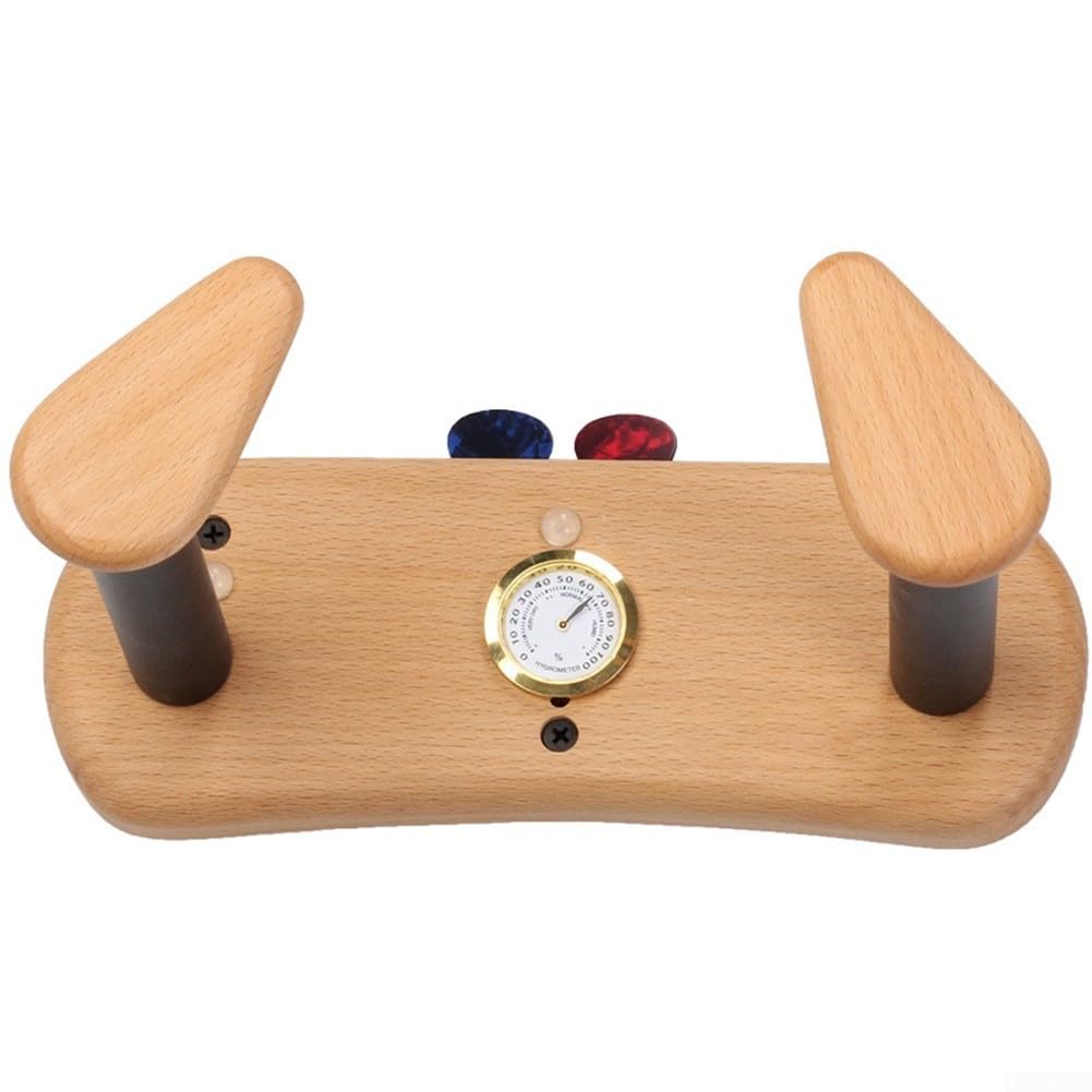 Soporte de pared para guitarra de madera con medidor de humedad, soporte de exhibición de madera de haya para ukelele bajo eléctrico acústico, estante en ángulo con almacenamiento de púas