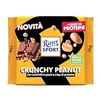 RITTER SPORT Chrunchy Peanut, Tavoletta di Cioccolato al Latte con Arachidi in Pezzi e Crisp di Proteine, 75g