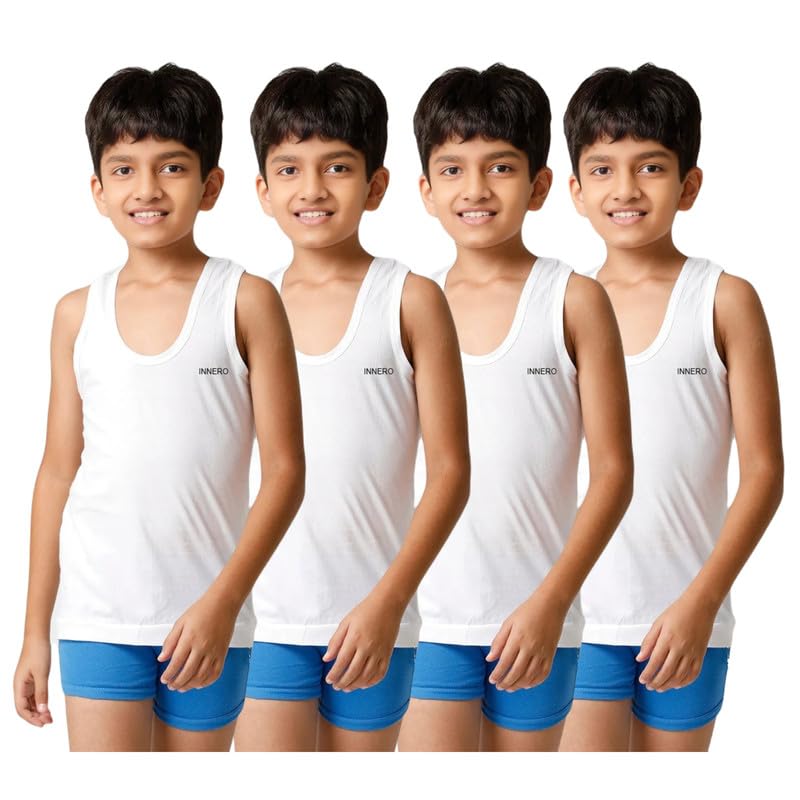 Image of INNERO Kids Vest, 100% Cotton Sleeveless Vest for Boys & Girls Innerwear (White)