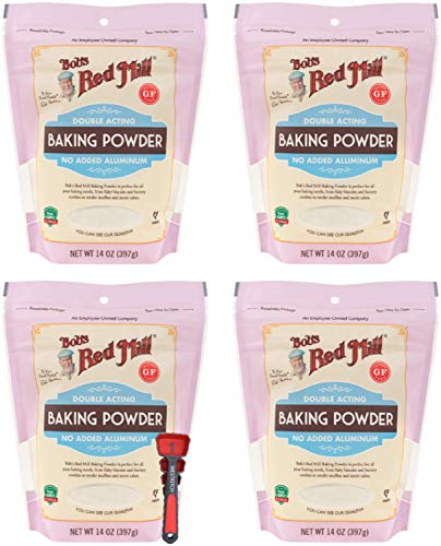 Bob's Red Mill Baking Powder 14 Ounce Double Acting Baking Powder No Added Aluminum Bundle with Swivel Measuring Spoons by Westkitch (4 Pack)