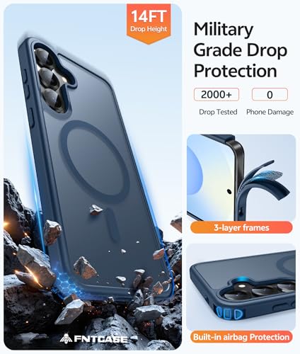 Image of FNTCASE for Samsung Galaxy S25 Plus Case: Samsung Galaxy S24 Plus Phone Case [Fit with Magsafe] Translucent Matte Case [Screen Protector] Military Grade Shockproof Protective Phone Cover-Blue