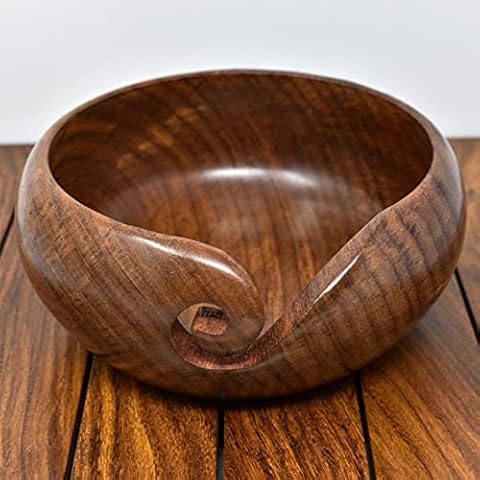 Ajuny Handmade Extra Large Wooden Yarn Bowl with Elegant Design Cover