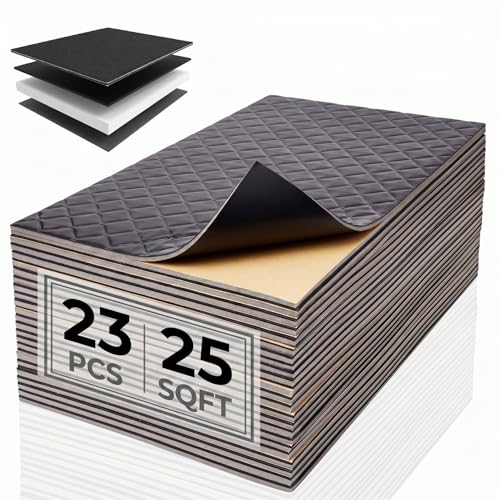 Innconee 23 Pcs 4-Layer 200 Mil Car Sound Deadening Mat, 5 mm 25 Sqft Automotive Butyl Insulation Sheets with Embossed Aluminum Foil, Nbr Foam, Self-Adhesive Heat Shield for Door Floor Hood Trunk