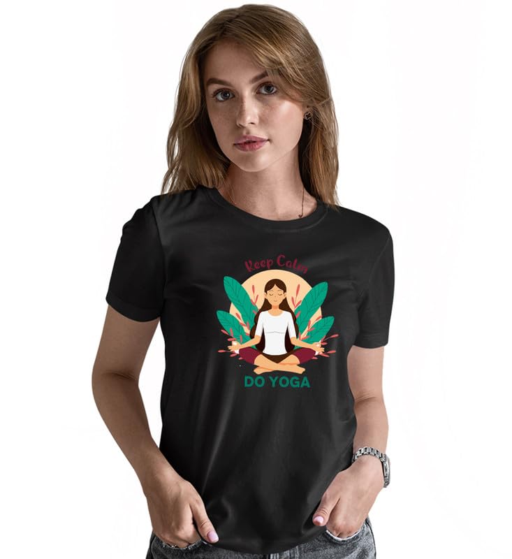 Image of INDISSH Women's Regular Fit Half-Sleeves YOGA8 Themed Garphic Printed Tshirt|Regular Wear T-Shirt for Women's| Pack of 1 T-Shirt|