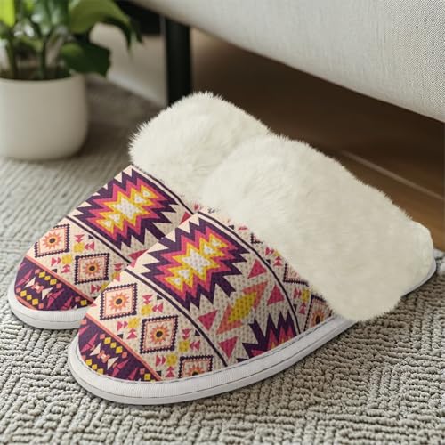 House Slippers Fuzzy Slip-on Slipper for Women Men Southwestern Aztec Slippers Warm Comfy Slippers Home Shoes3