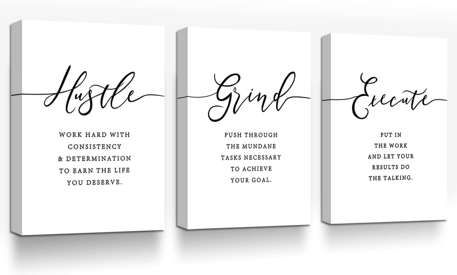 Hustle Grind Execute Farmhouse Inspirational Wall Art Execution Workout Framed wall Art Canvas Print Wall Decor for Office Classroom,Motivational Picture Decals,Minimalist Home Office Space Present