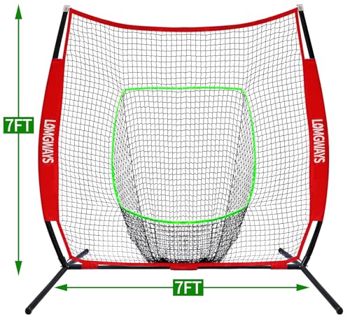 Image of 7x7ft /8x8ft Baseball Softball Net with Steel Frame for Batting, Hitting, Pitching, Portable Baseball Batting Net with Carry Bag, Great for All Levels