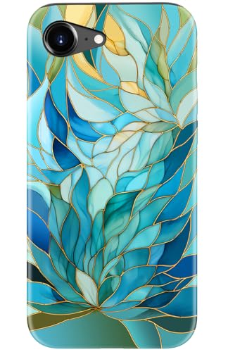 Image of Goodon for iPhone 16e Case Cute - Wireless Charging Compatible - Dual-Layer Hard Shell + Silicone Cover - Protective Phone Case with Trendy Designs for Women - Blue Leaves Flower