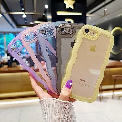 Image of Compatible with iPhone SE /7 /8 Case 4.7 inch, Cute Kawaii Curly Wave Frame Shape Soft Silicone Shockproof Protective Phone Cover for Women Girls, Clear /Blue