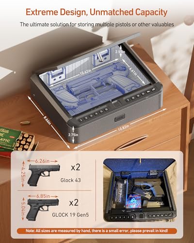 Image of BILLCONCH Gun Safe for Handgun - Biometric Gun Safe 4 Ways Quick Access with Fingerprint /Full-digital Keypad /Key /APP Lock Handgun Pistol Safe for Nightstand Bedside Home