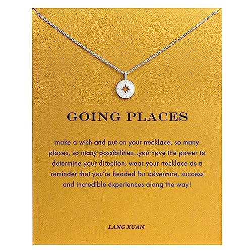 LANG XUAN Message Card Graduation Gift Compass Necklace Good Luck Bar Pendant Necklace for...