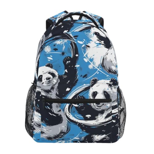 Sac à dos école imprimé pandas blancs noirs ludiques pour ados et enfants
