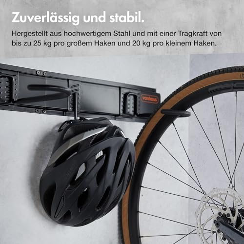 VonHaus Fahrrad Wandhalterung Set für 3 Fahrräder und 3 Helme – Platzsparende, vertikale Fahrradhalterung Wand für die Garage für Mountainbikes und Rennräder – Hochwertige Wandhalterung Fahrrad