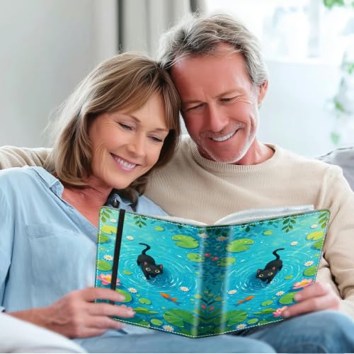 Image of Photo Album 4x6 120 Photos with Strong Elastic Band, Pond Cat Garden | Large Capacity Premium Leather Picture Album, Portable Wallet Albums Photo Book for Family Anniversaries Wedding Baby