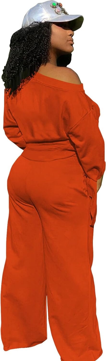 TOPSRANI Womens 2 Piece Outfits Casual Solid Sweatsuits Baggy Long Sleeve Loose Matching Wide Leg Tracksuit Pants Sets - Image 3